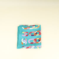 Chanel Teal Multicolor 1980 Coco Mark Silk Scarf