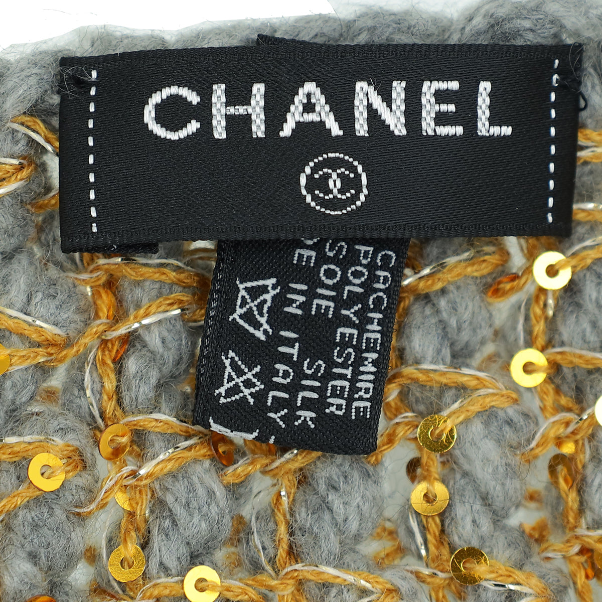 Chanel Bicolor CC Cashmere Silk Sequins Scarf