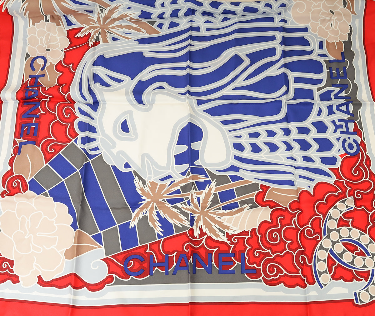 Chanel Multicolor Logo Print Silk Scarf 90-Chanel-THE CLOSET