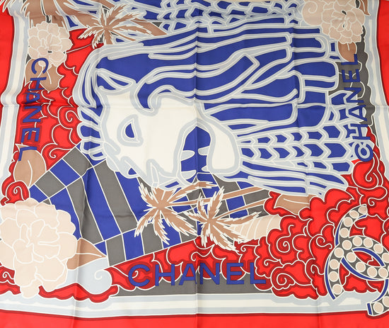 Chanel Multicolor Logo Print Silk Scarf 90-Chanel-THE CLOSET