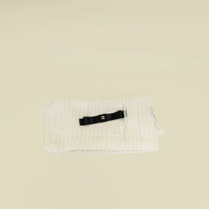Chanel Off White Silk Chiffon Pleated Scarf w/ Coco Bow
