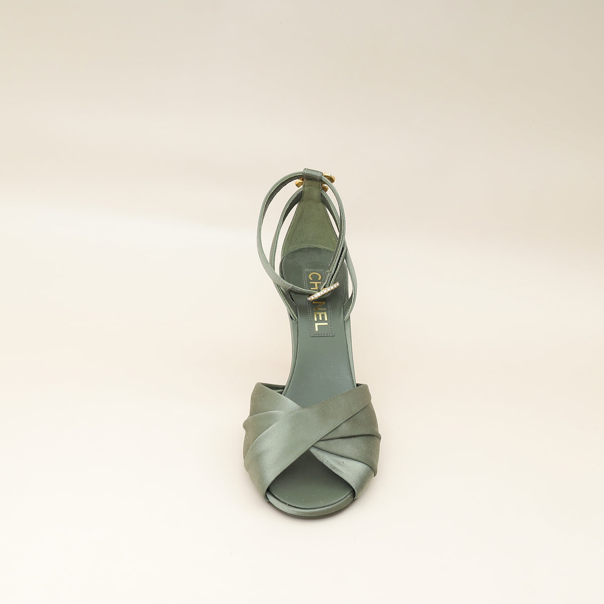 Chanel Olive CC Crystal Satin Sandal 38.5-Chanel-THE CLOSET
