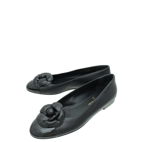 Chanel Black CC Camellia Flower Flat Ballerina 39