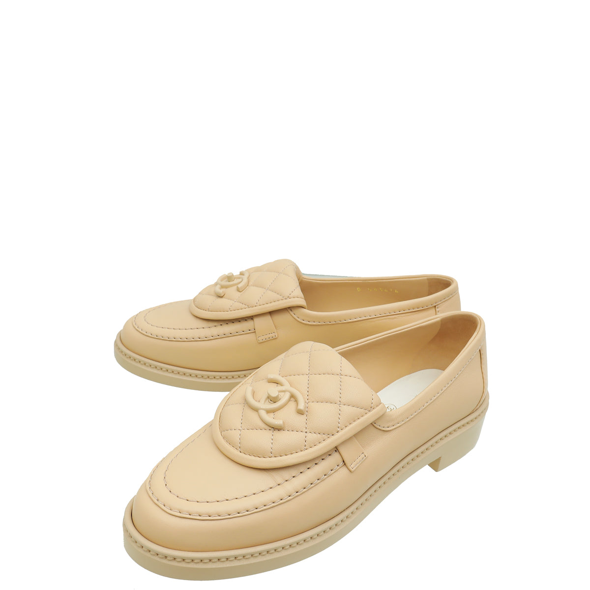 Chanel Beige CC Pocket Quilted Moccasin Loafer 38-Chanel-THE CLOSET