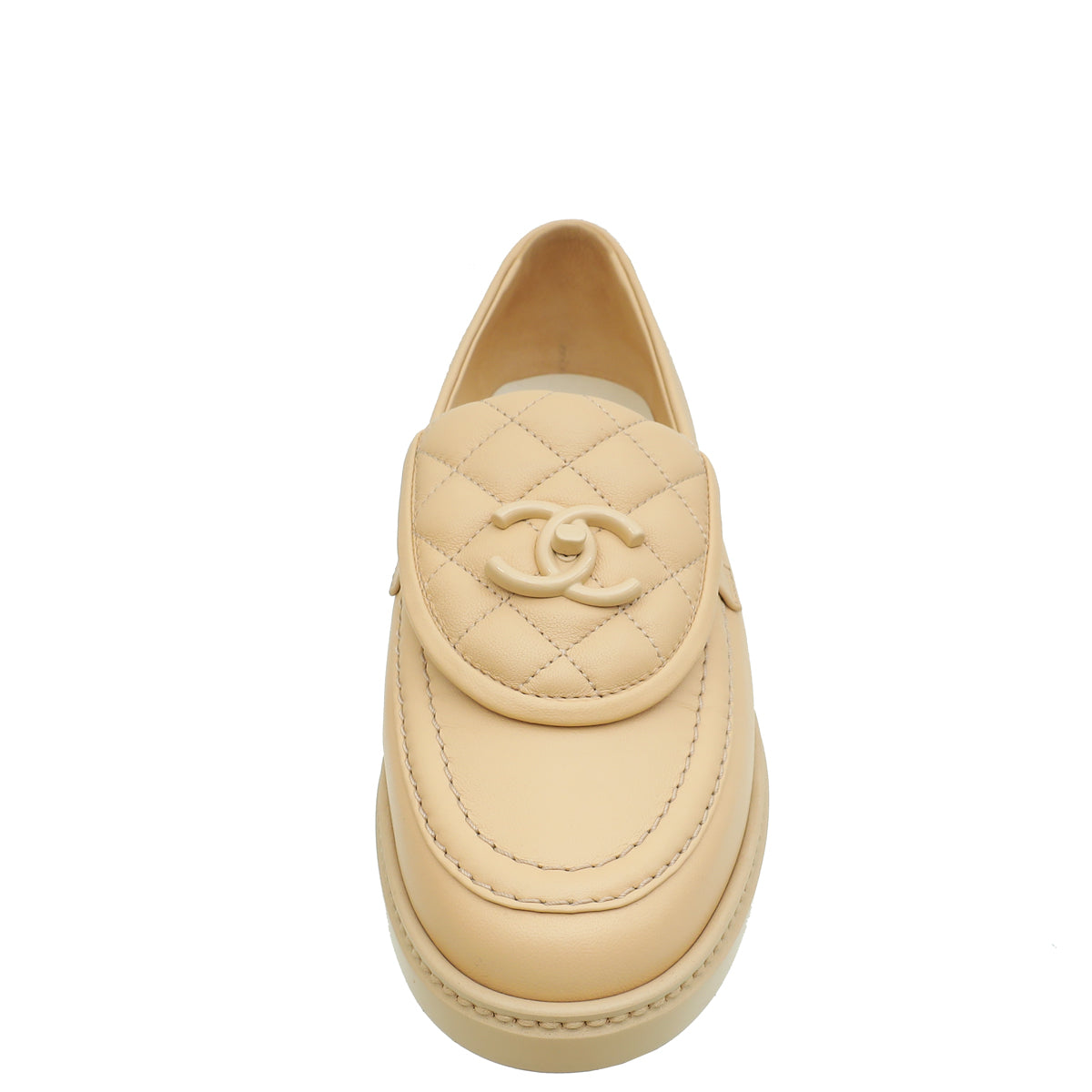 Chanel Beige CC Pocket Quilted Moccasin Loafer 38-Chanel-THE CLOSET