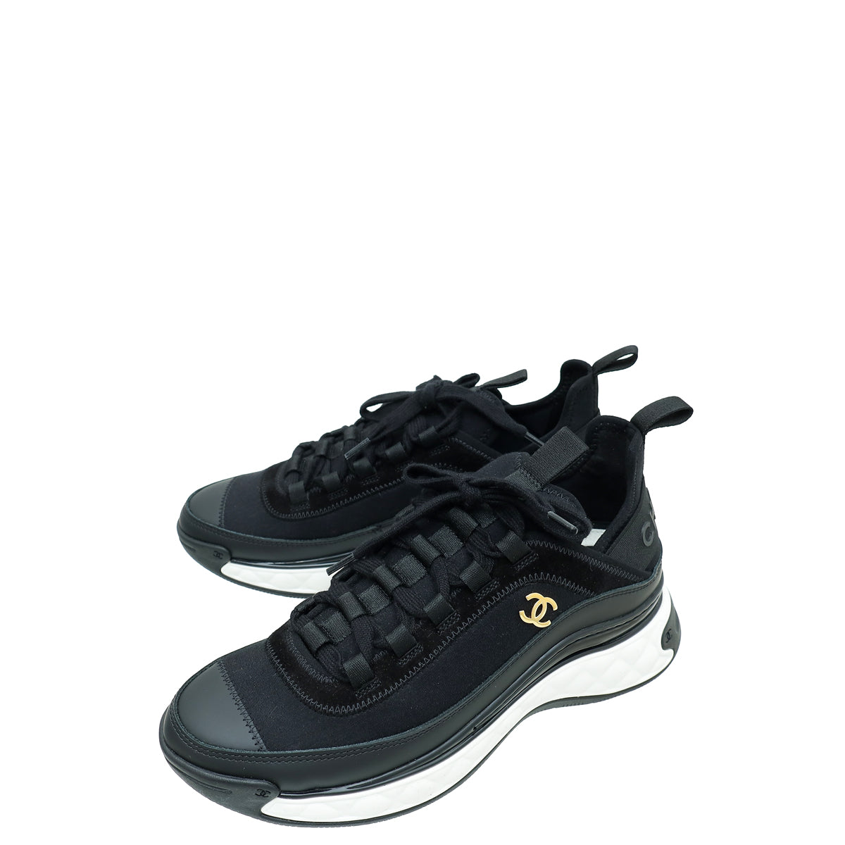 Chanel Black CC Lace Up Sneakers 36.5-Chanel-THE CLOSET