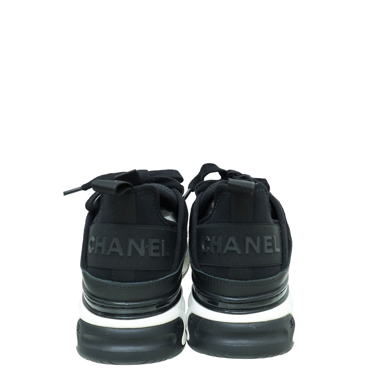 Chanel Black CC Lace Up Sneakers 36.5