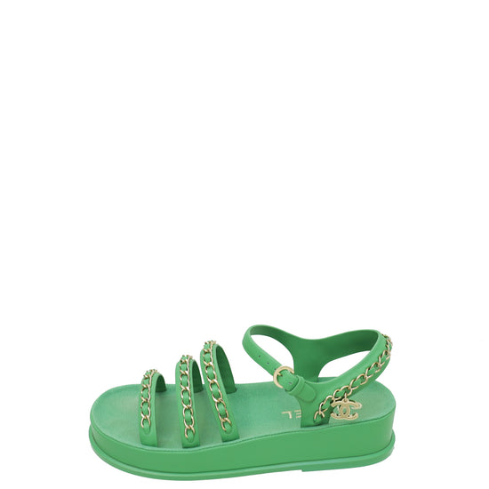 Chanel Green CC Chain Platform Sandals 36