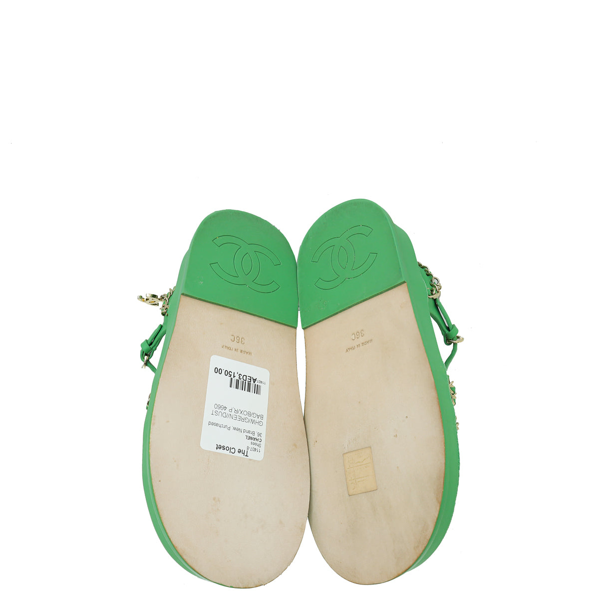 Chanel Green CC Chain Platform Sandals 36