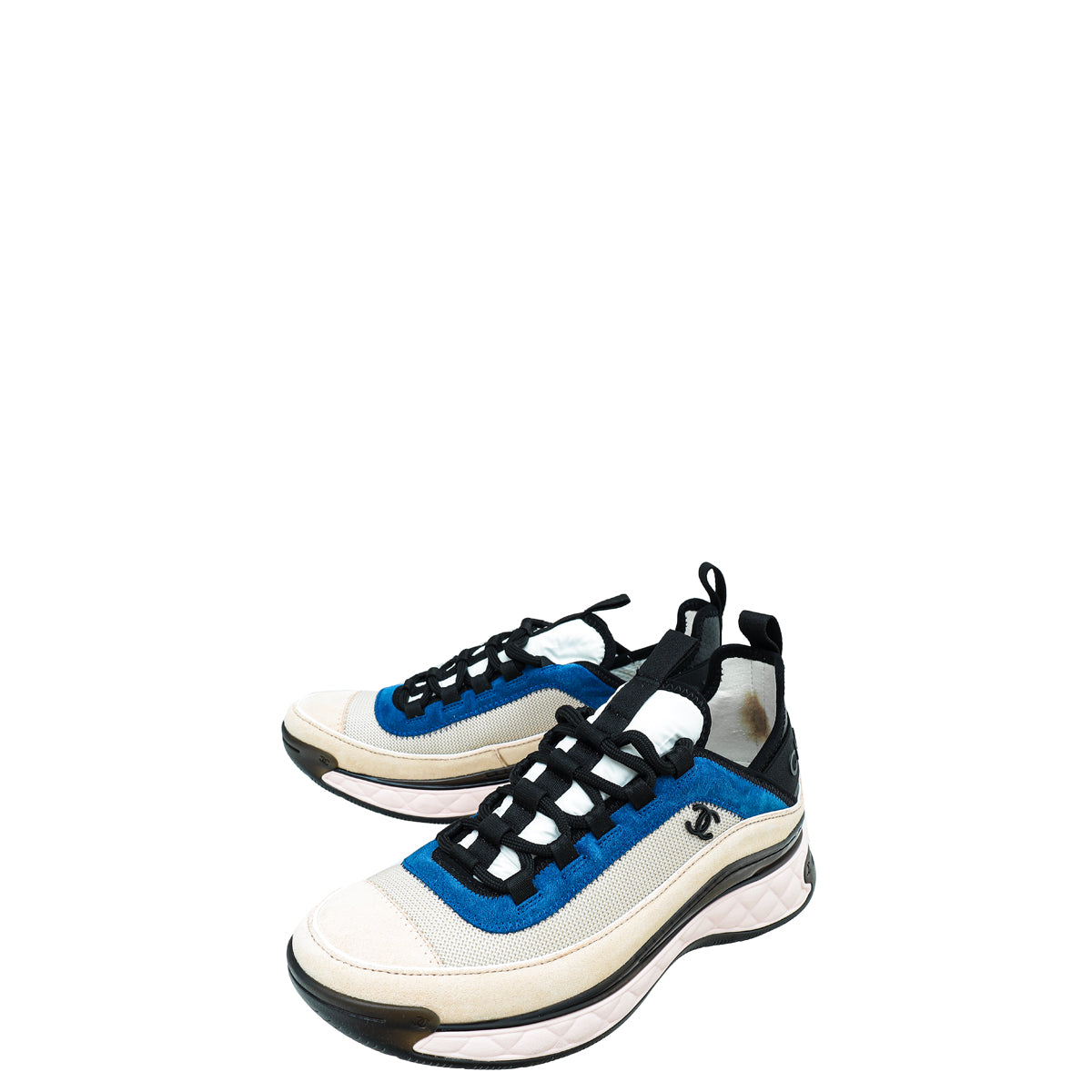 Chanel Multicolor CC Suede Mesh Lace Up Sneakers 38.5-Chanel-THE CLOSET