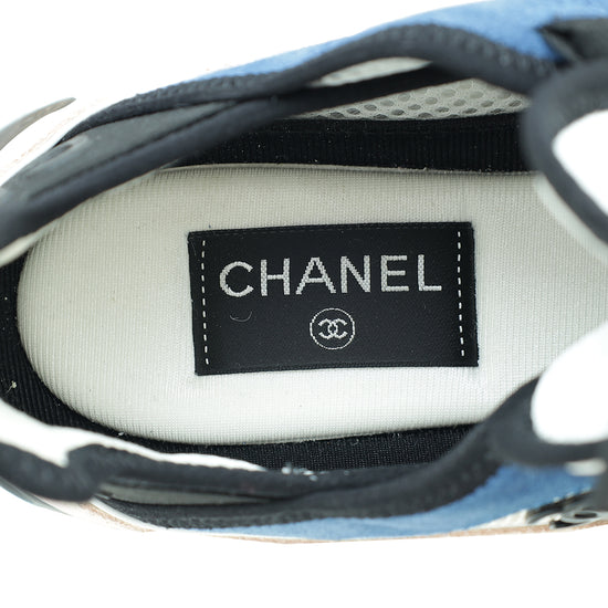 Chanel Multicolor CC Suede Mesh Lace Up Sneakers 38.5