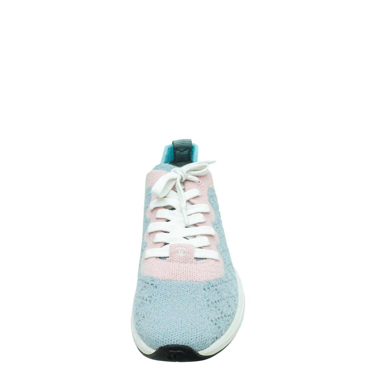 Chanel Bicolor Mixed Fabric Knit Sneakers 38.5