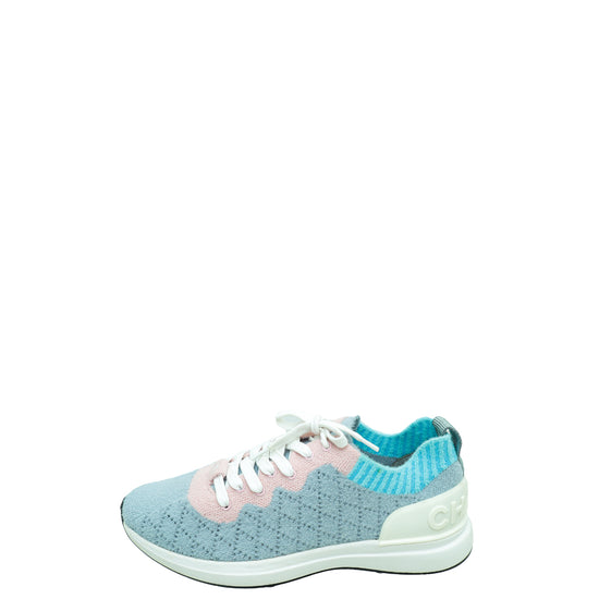 Chanel Bicolor Mixed Fabric Knit Sneakers 38.5