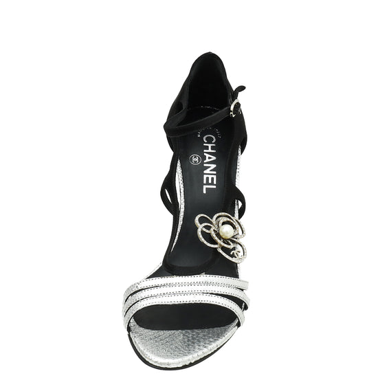 Chanel Bicolor Camellia Ankle Strap Pumps 38.5