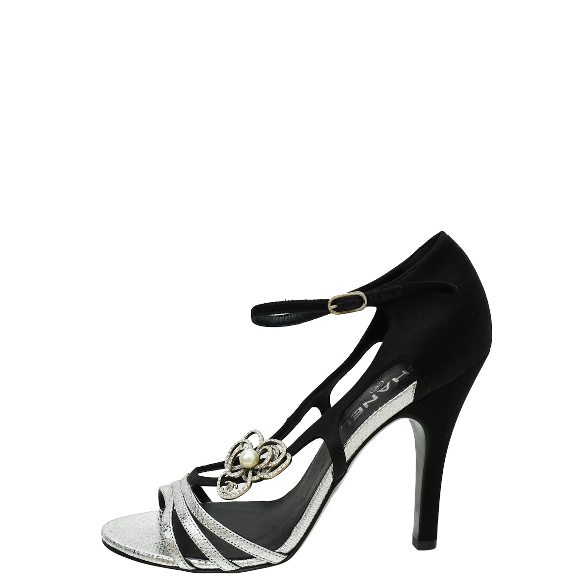 Chanel Bicolor Camellia Ankle Strap Pumps 38.5