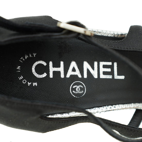 Chanel Bicolor Camellia Ankle Strap Pumps 38.5