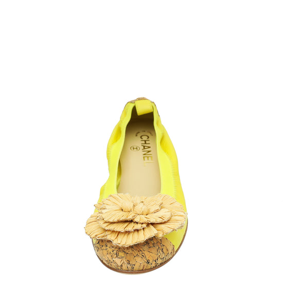 Chanel Bicolor Raffia Camellia Elastic Ballet Flat 38