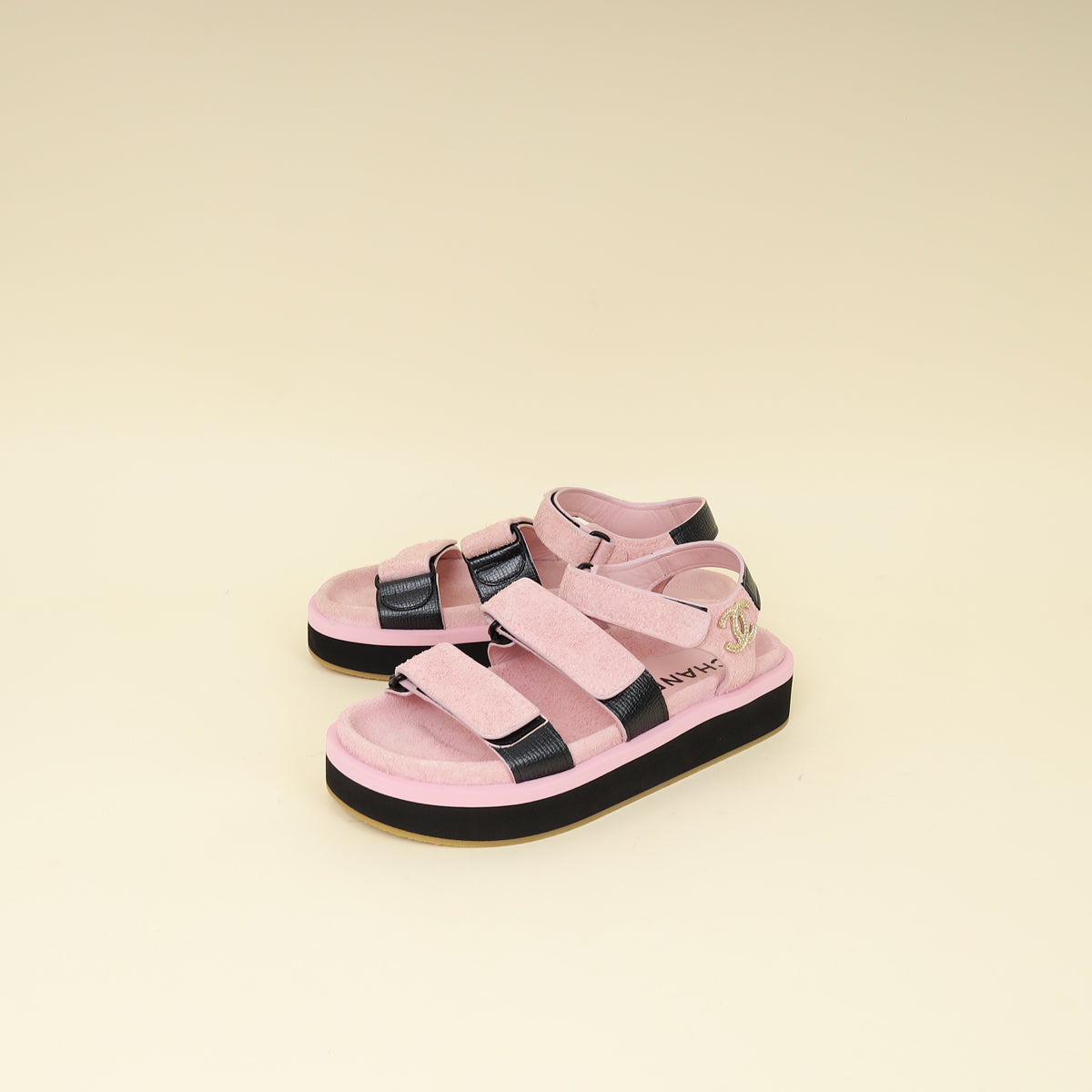 Chanel Bicolor CC Suede Velcro Flat Sandals 38-Chanel-THE CLOSET