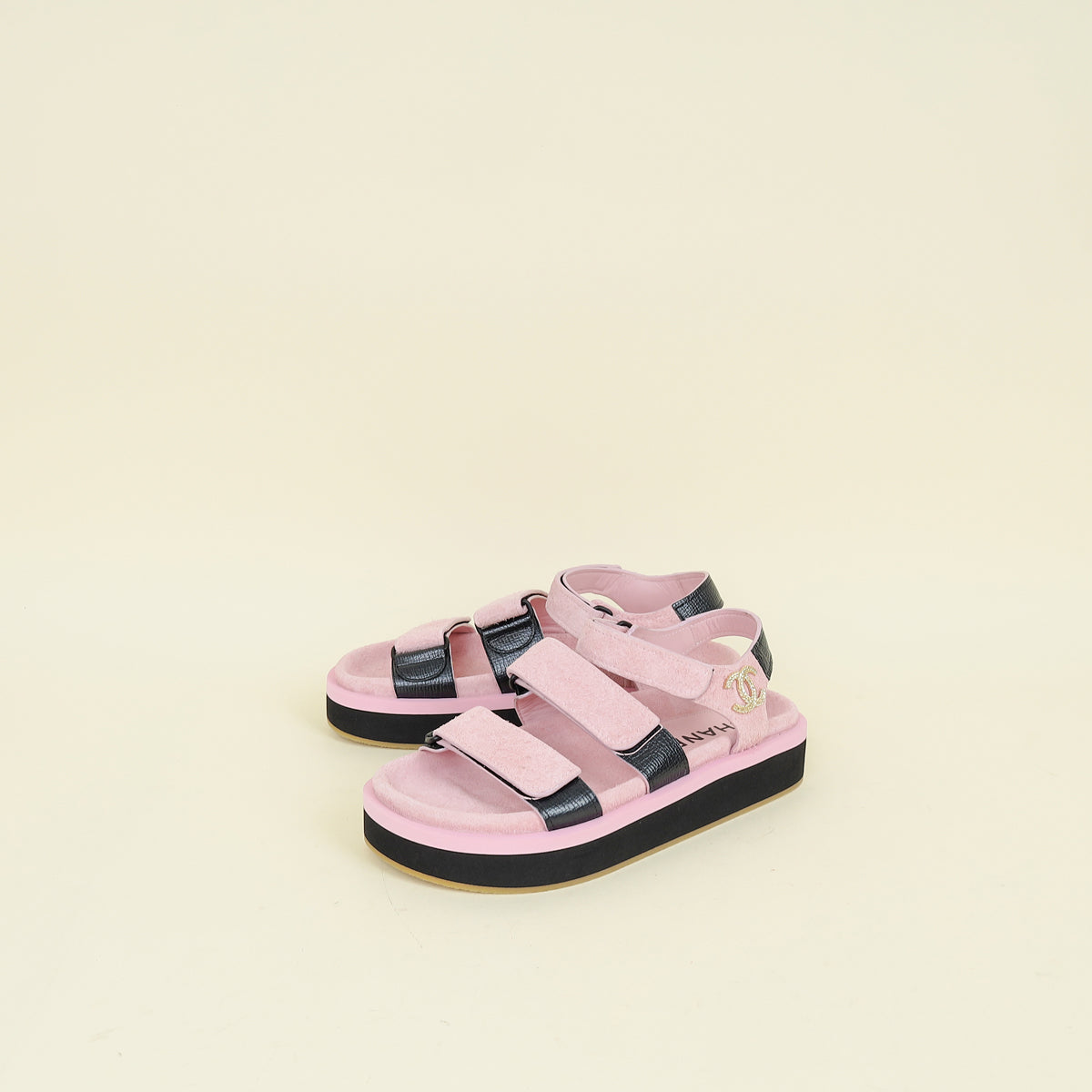 Chanel Bicolor CC Suede Velcro Flat Sandals 38
