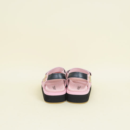 Chanel Bicolor CC Suede Velcro Flat Sandals 38