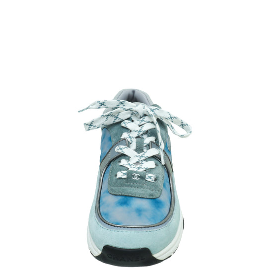 Chanel Blue Multicolor CC Trainer Sneaker 38