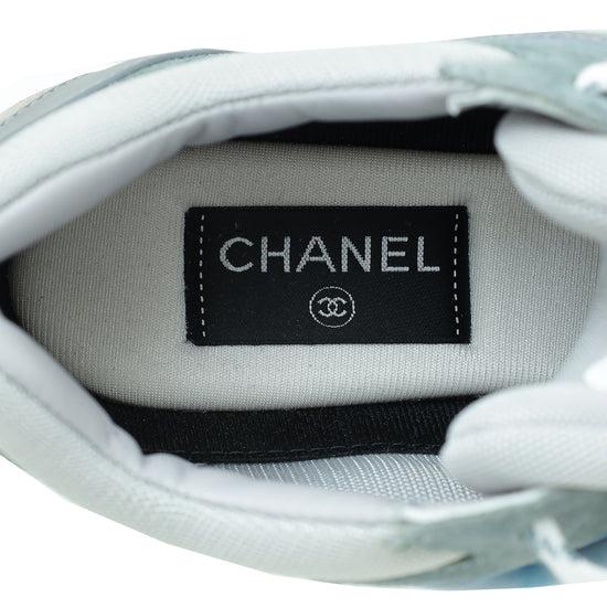 Chanel Blue Multicolor CC Trainer Sneaker 38
