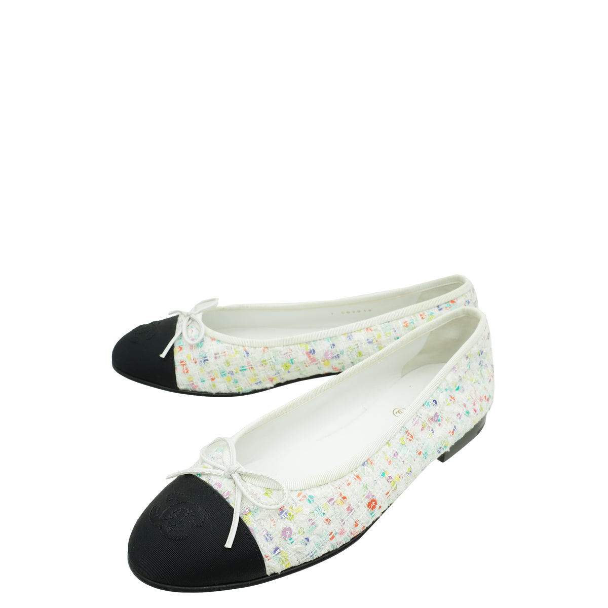Chanel Bicolor CC Cap Toe Tweed Sequins Ballerina 38-Chanel-THE CLOSET