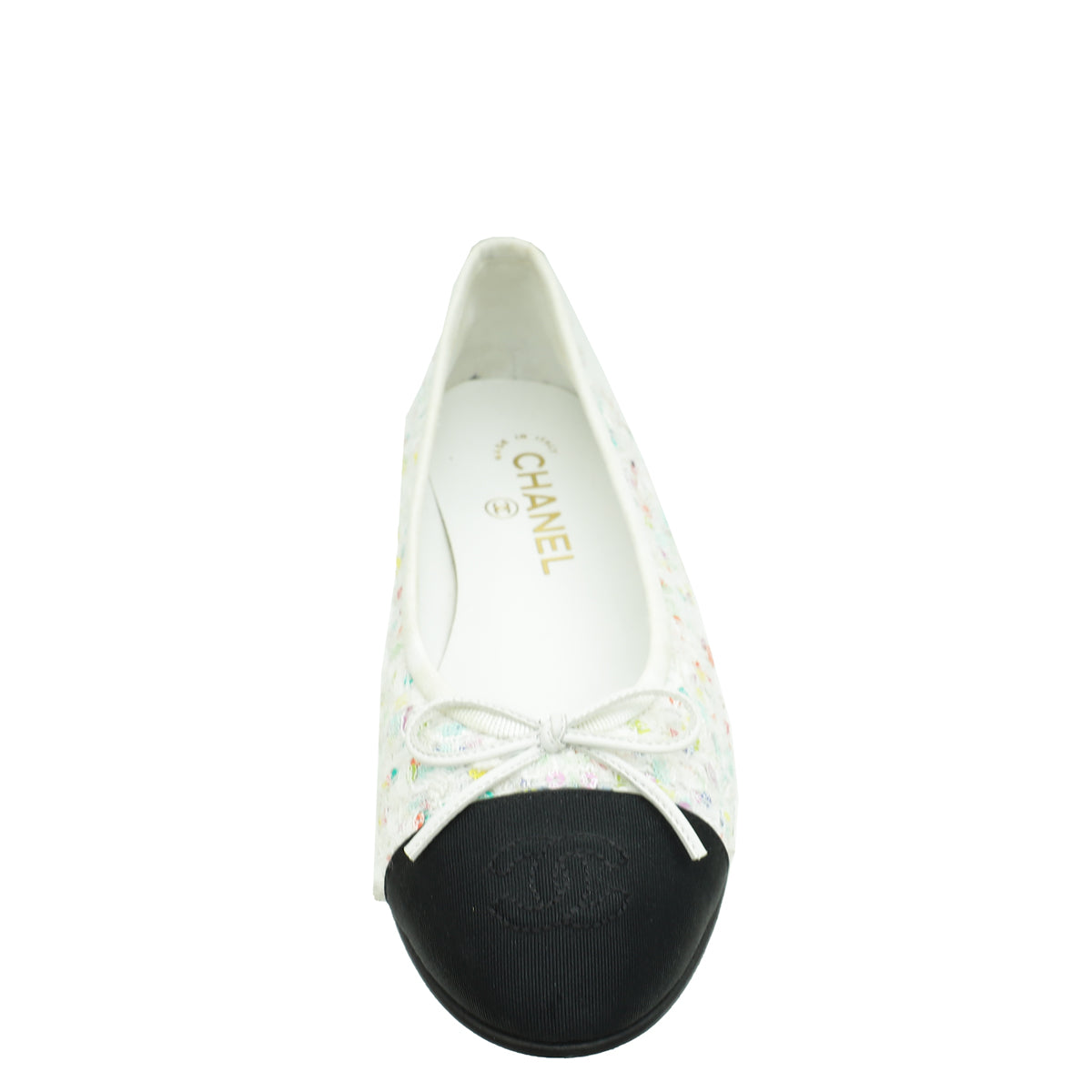 Chanel Bicolor CC Cap Toe Tweed Sequins Ballerina 38