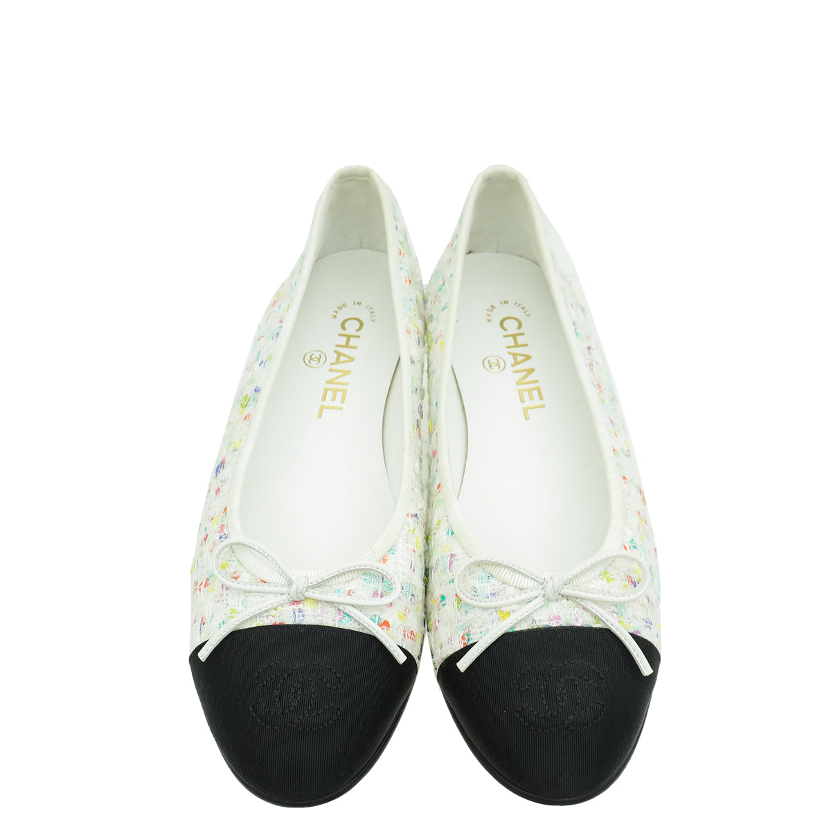 Chanel Bicolor CC Cap Toe Tweed Sequins Ballerina 38