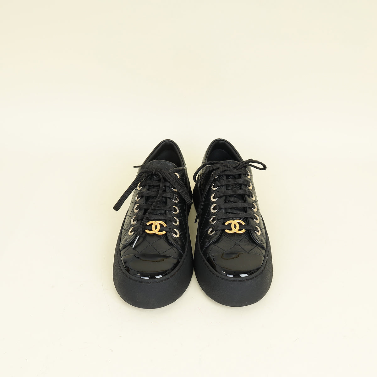 Chanel Black CC Quilted Trainer Sneaker 38