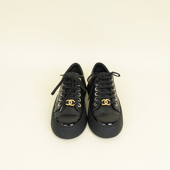 Chanel Black CC Quilted Trainer Sneaker 38