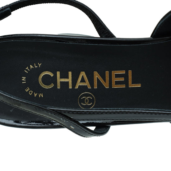Chanel Black Cap Toe Slingback Pumps 38