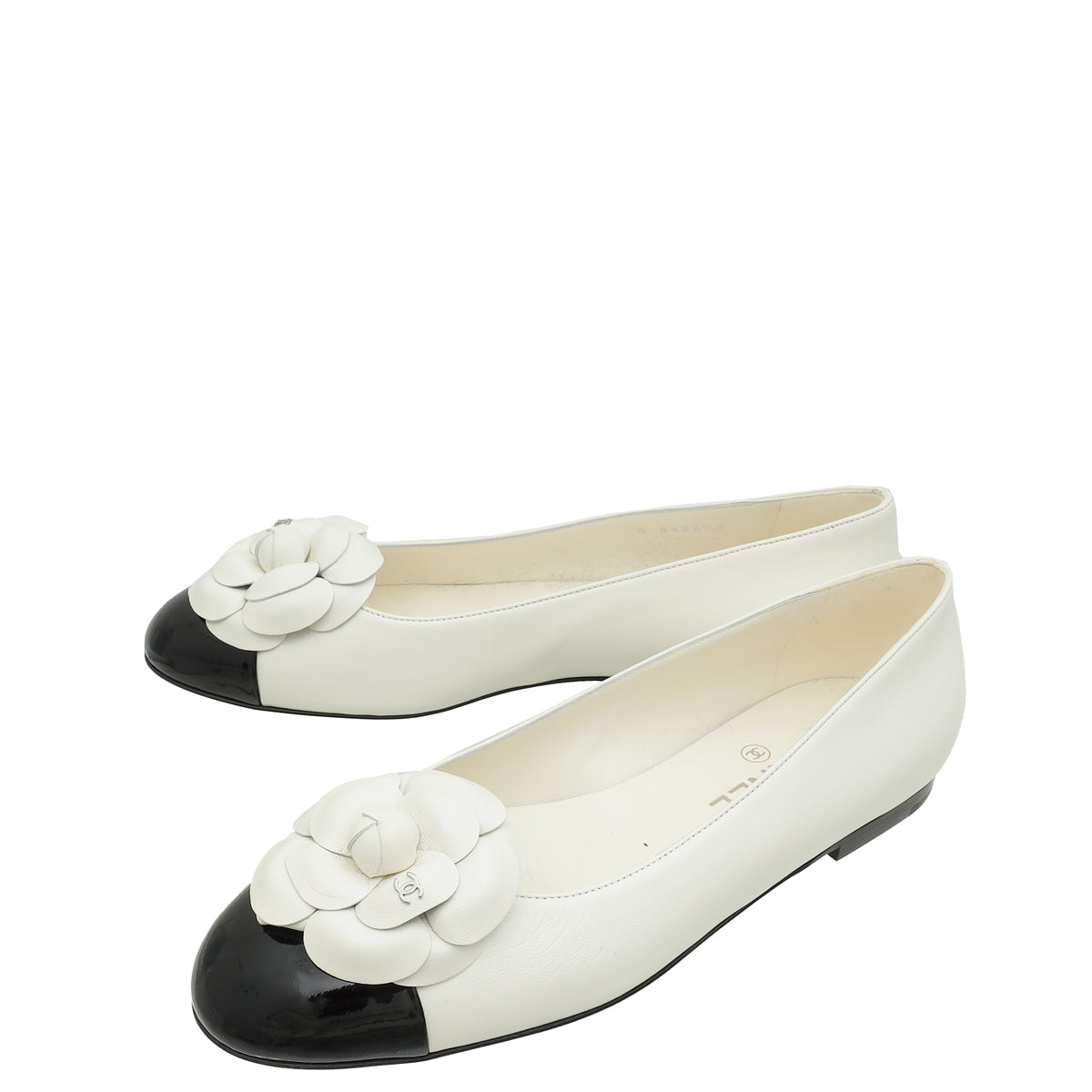 Chanel White CC Camellia Flower Flat Ballerina 39