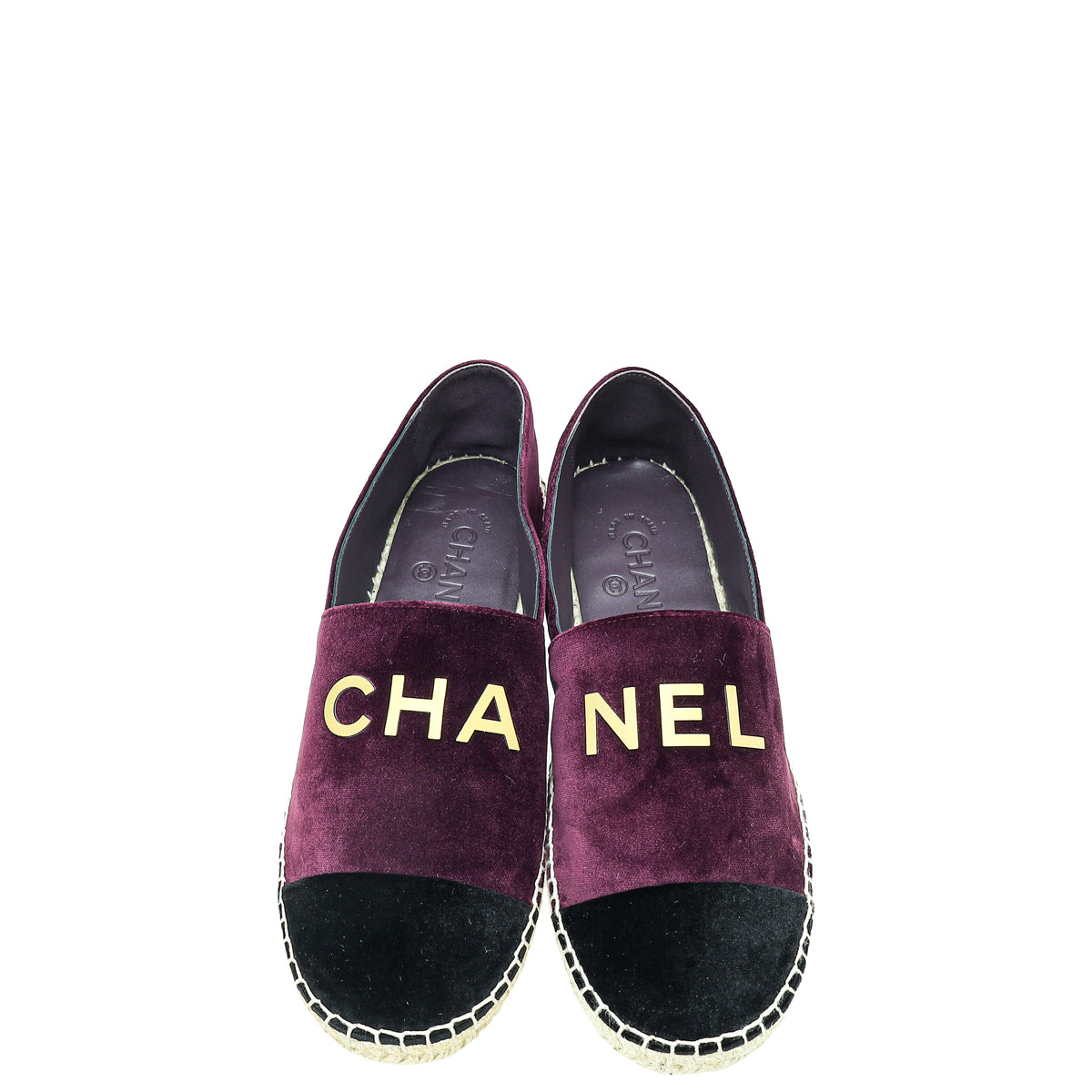 Chanel Bicolor Velvet Logo Cap Toe Espadrille 39
