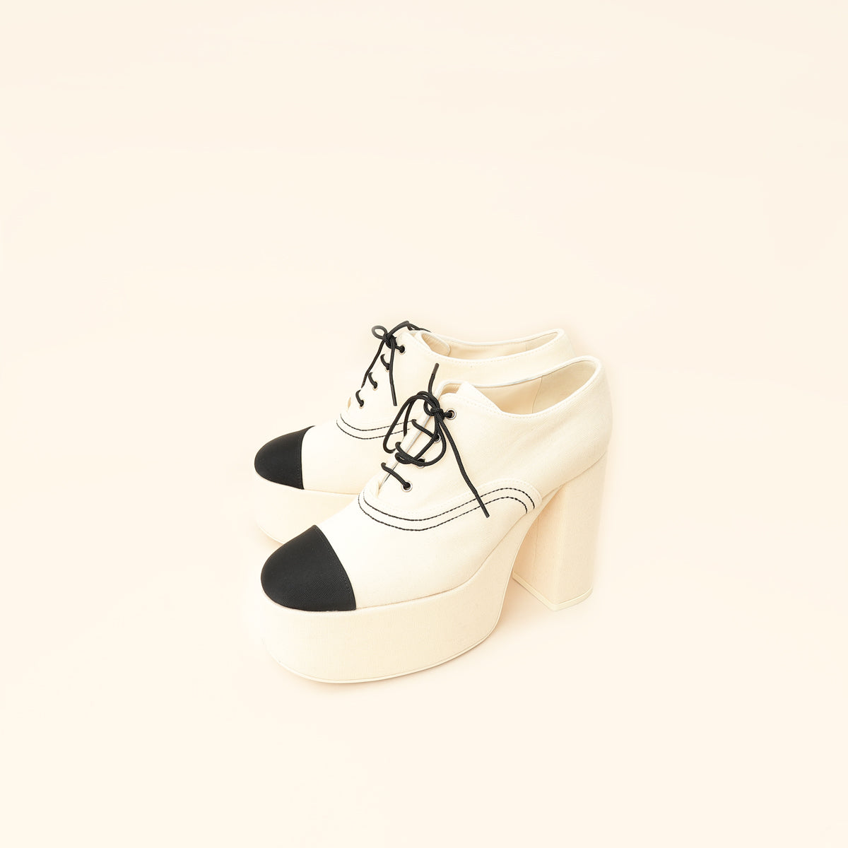 Chanel Bicolor Lace-Up Platform Pumps 39-Chanel-THE CLOSET