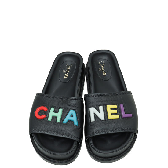 Chanel Black Logo Slide Mules 39