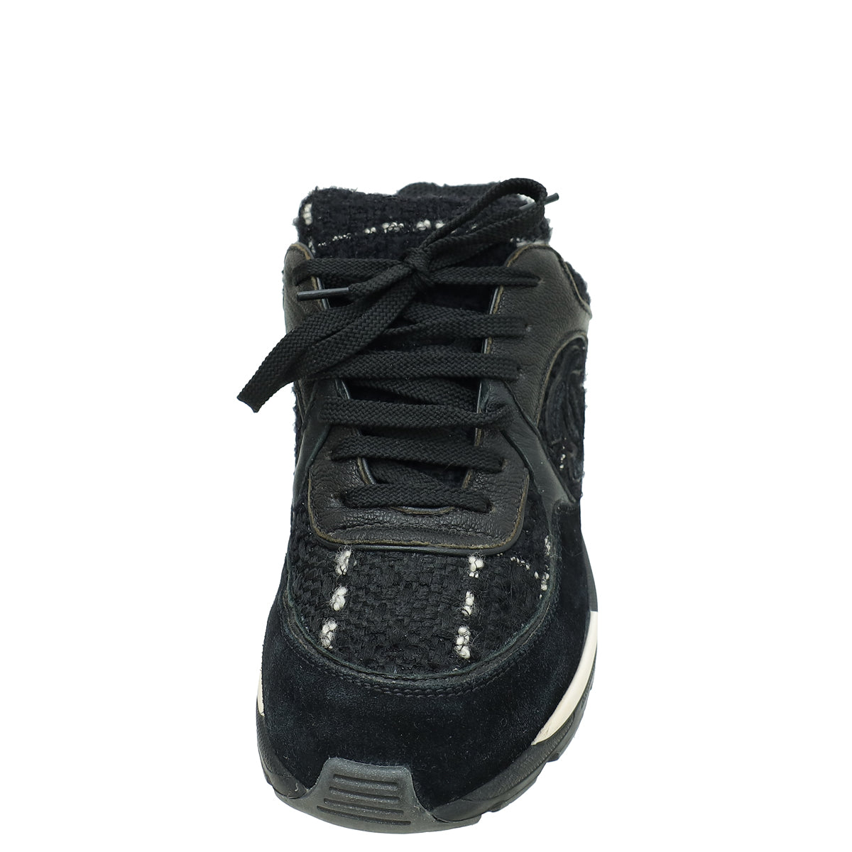 Chanel Black Tweed CC Lace Up Sneakers 35.5-Chanel-THE CLOSET