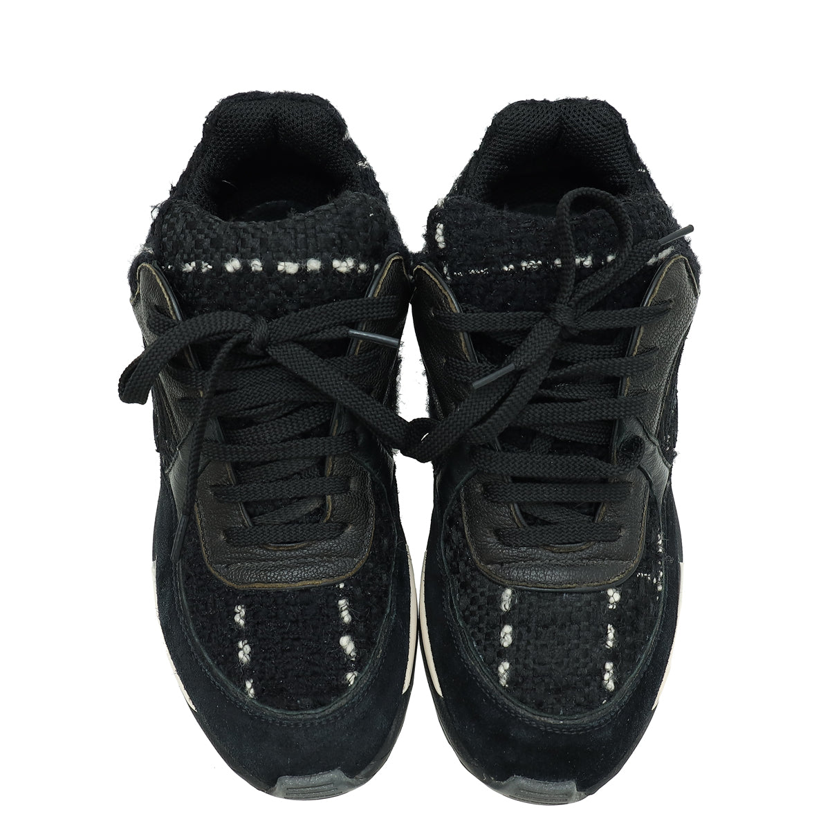 Chanel Black Tweed CC Lace Up Sneakers 35.5