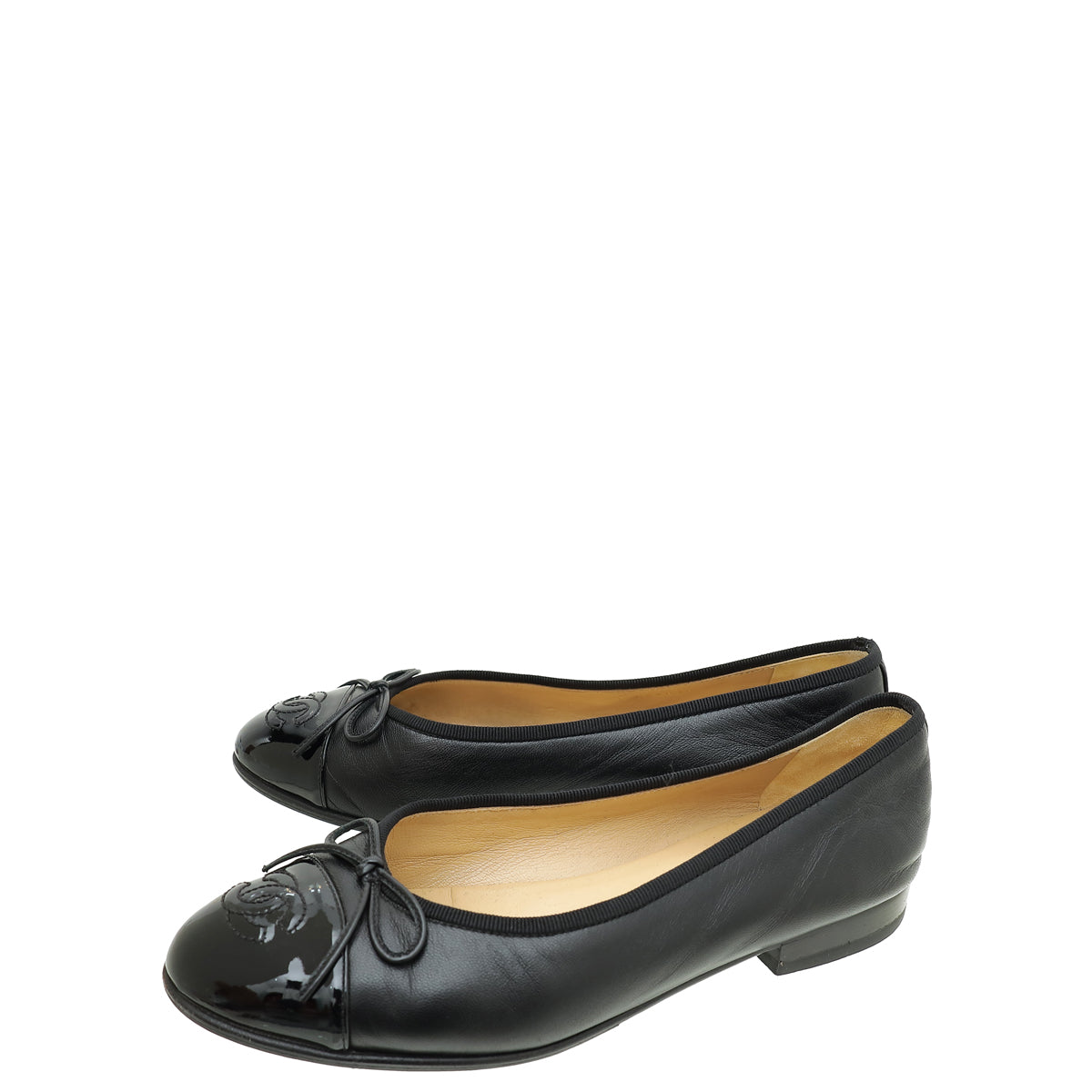 Chanel Black CC Cap Toe Flat Ballerina 35