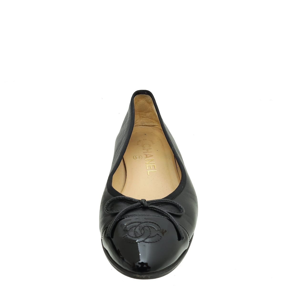 Chanel Black CC Cap Toe Flat Ballerina 35