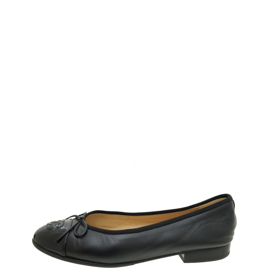 Chanel Black CC Cap Toe Flat Ballerina 35