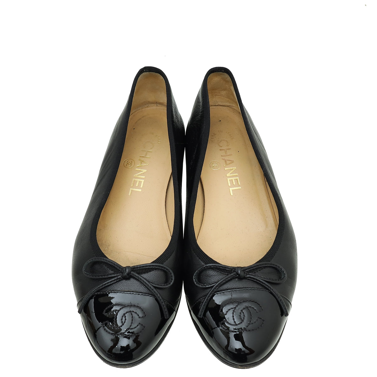 Chanel Black CC Cap Toe Flat Ballerina 35