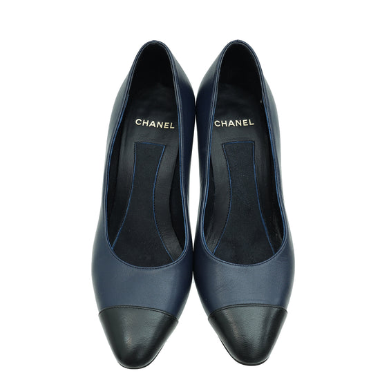 Chanel Bicolor CC Signature Metal and Pearl on Heel Pumps 35