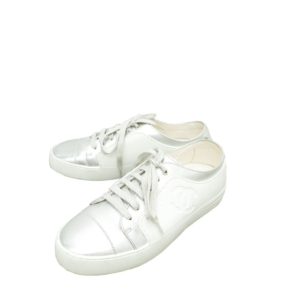Chanel White CC Low Top Sneaker 36.5