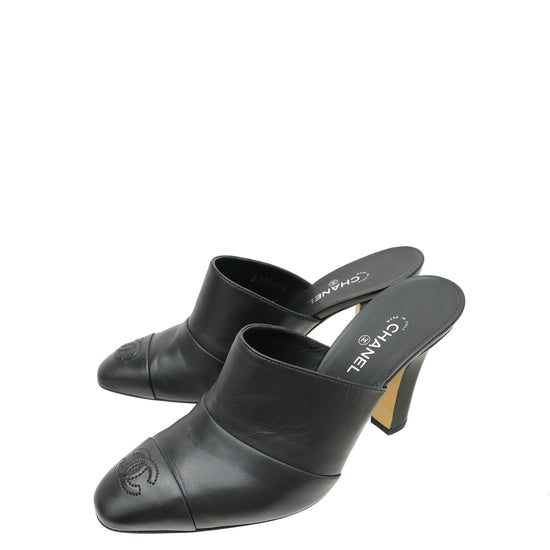 Chanel Black CC Cap Toe Mules 36.5