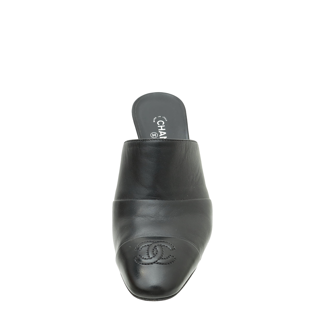 Chanel Black CC Cap Toe Mules 36.5