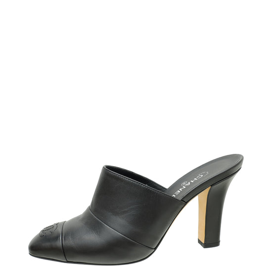 Chanel Black CC Cap Toe Mules 36.5