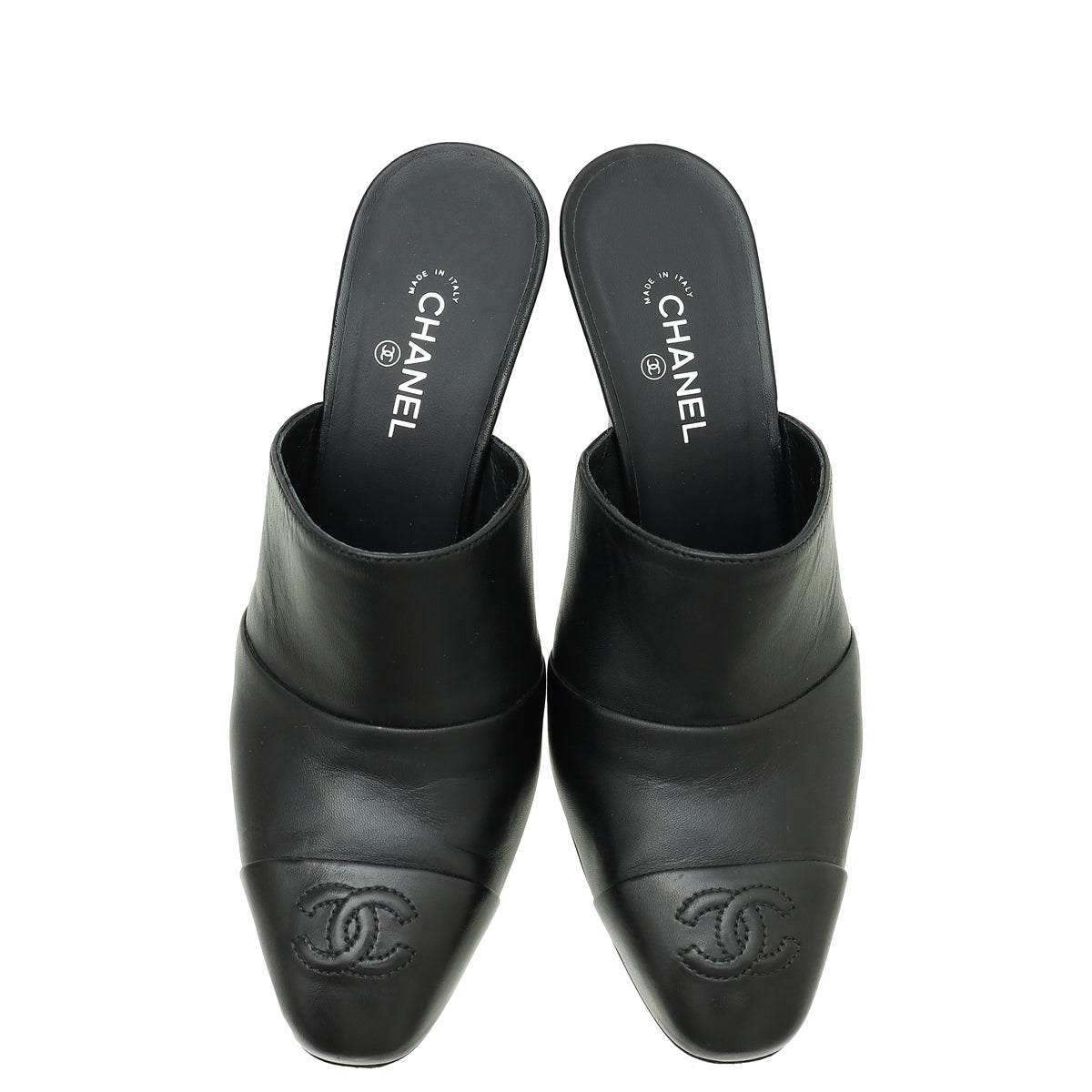 Chanel Black CC Cap Toe Mules 36.5