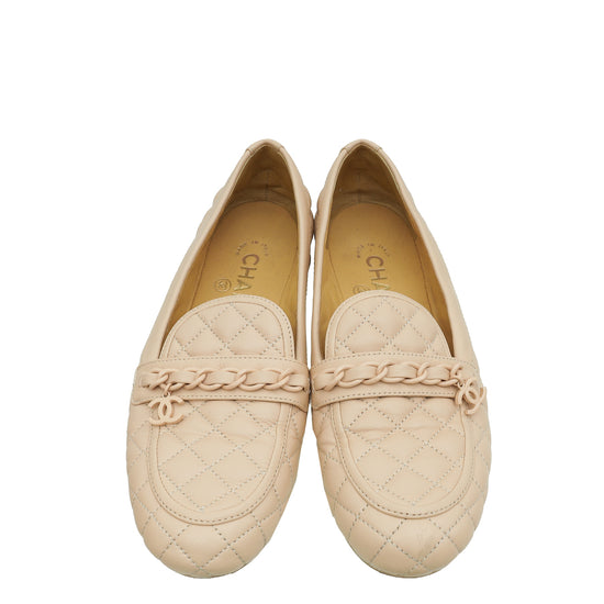 Chanel Light Pink CC Charm Quilted Loafer 36.5