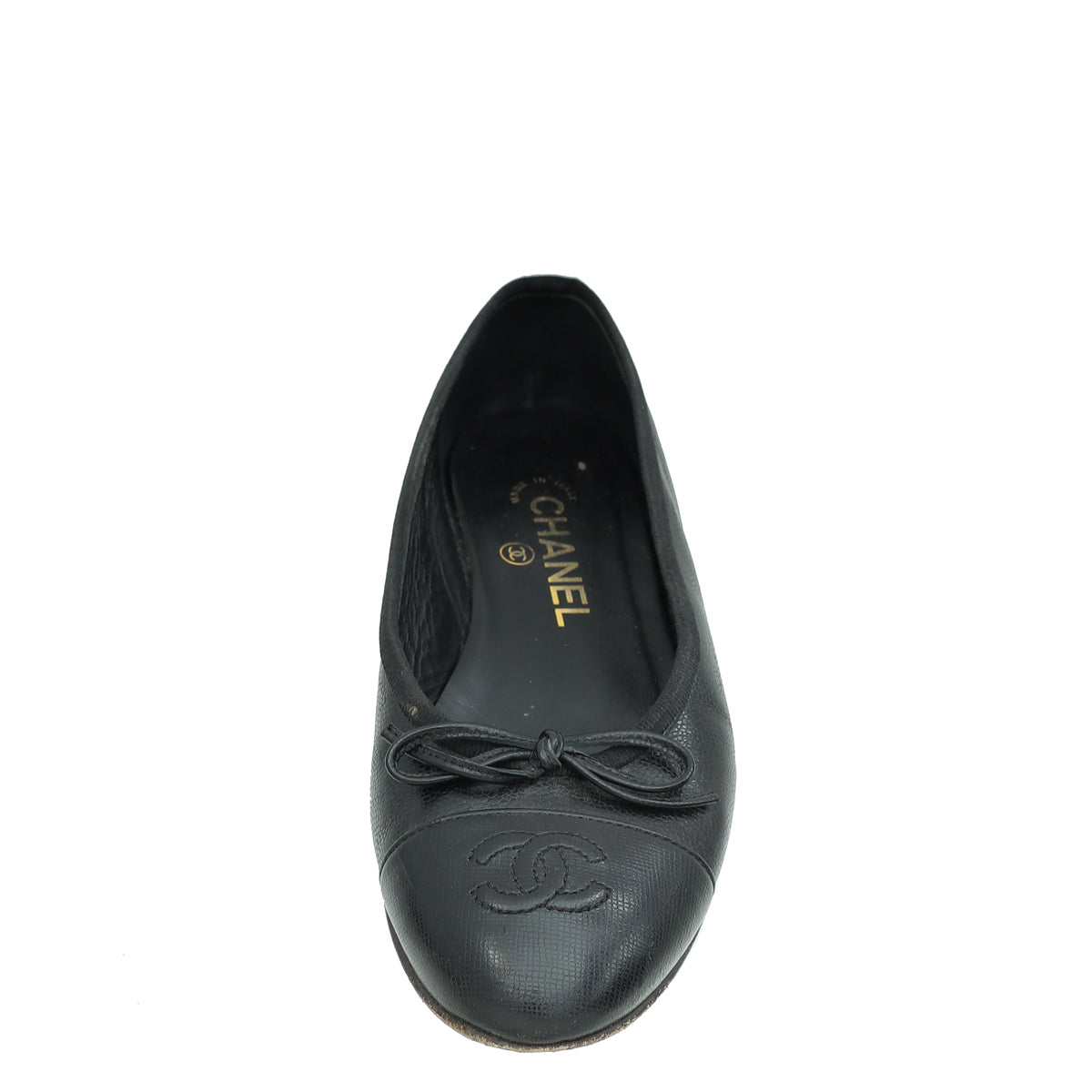 Chanel Black CC Cap Toe Bow Flat Ballerina 36.5-Chanel-THE CLOSET